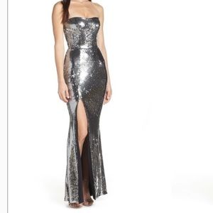 Dress the Population Silver Sequin Strapless Dress